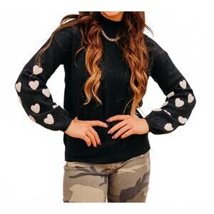 NEW CHARLIE B mock neck sweater with embroidery in black
